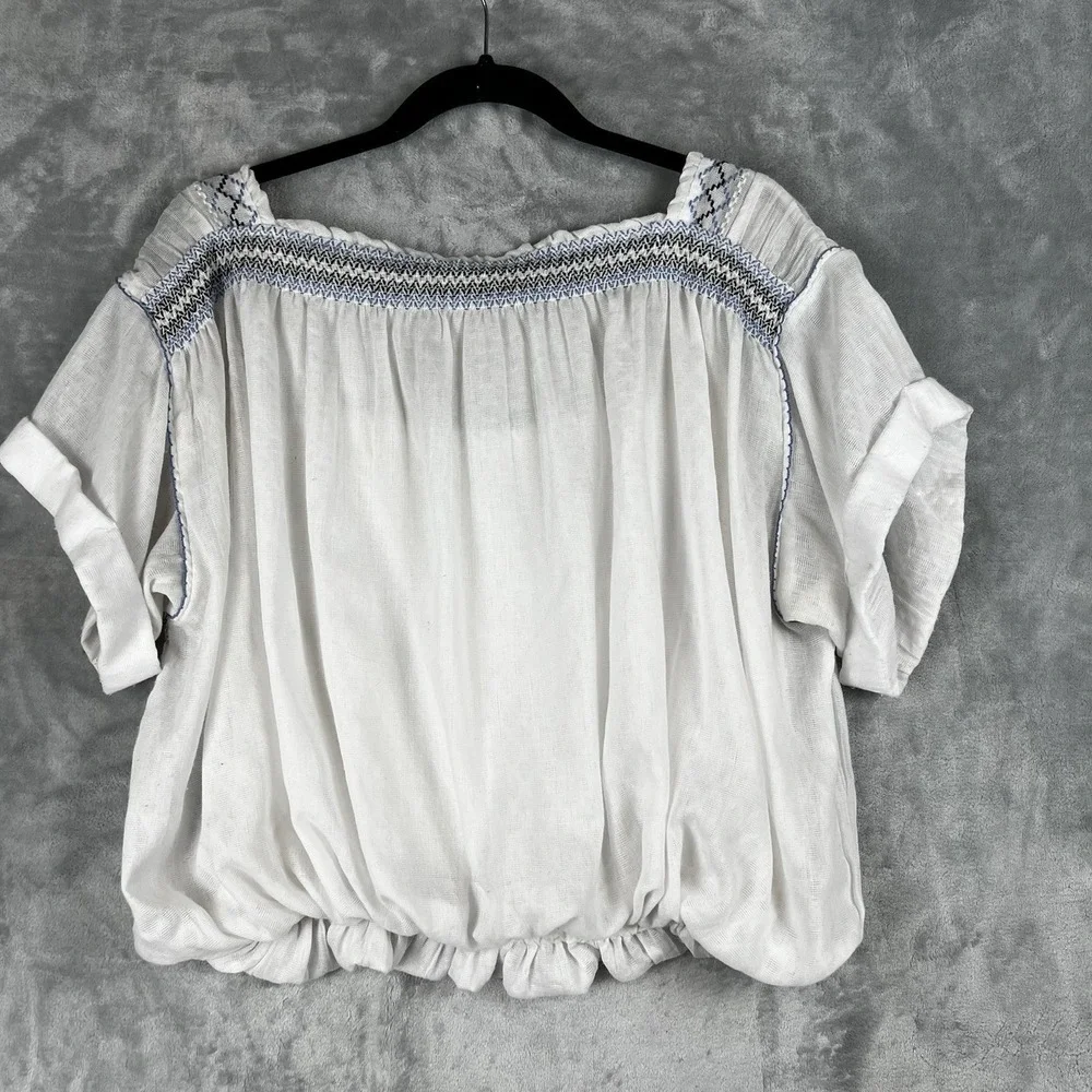 Free People Top Y2k Boho Medium Peasant Embroidered  Ruffle Prairie Crop